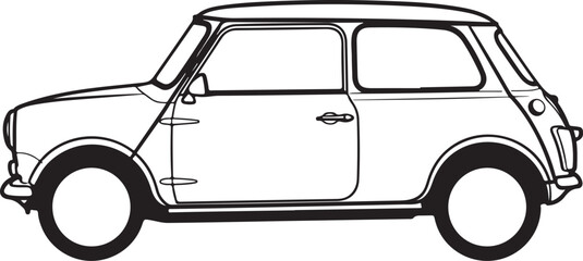 Classic mini cooper outline drawing, simple vector line art of car