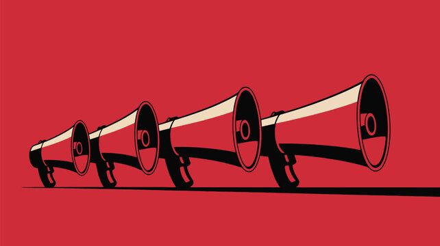 Powerful megaphone announcement on red background, rally the troops and amplify your message, a call to action with bold style