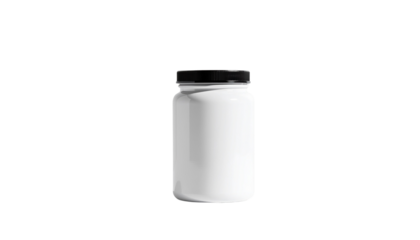 Elegant white blank jar with black lid, ideal for product packaging design, mockups, and digital presentations, easily integrated as a transparent png asset