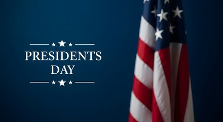 Presidents day celebration with american flag on navy blue background