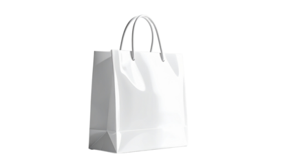 White Shopping Bag PNG Blank Glossy Paper Tote for Retail & Design - Transparent Background