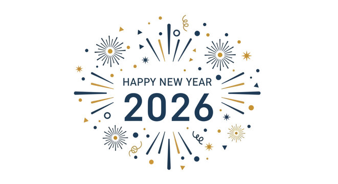 Happy new year 2026 celebration with fireworks isolated on