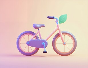 Fototapeta premium Stylized 3D rendering of a pink and purple bicycle with a leaf detail.