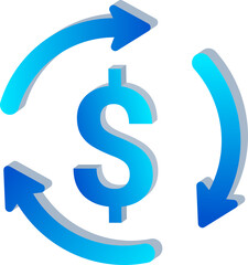 3D Blue Dollar Symbol with Circular Arrows Isolated on Transparent Background