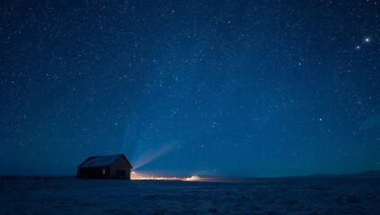 Night sky stars over lone house rural landscape astrophotography wallpaper image