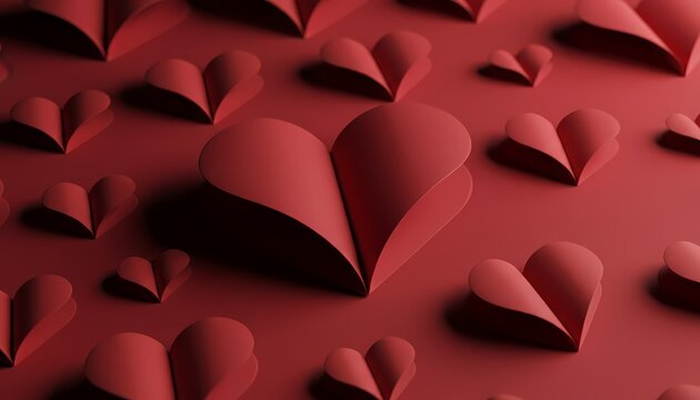 Abstract Textured Background with Numerous Red Paper Hearts Romantic Motif for Celebrations