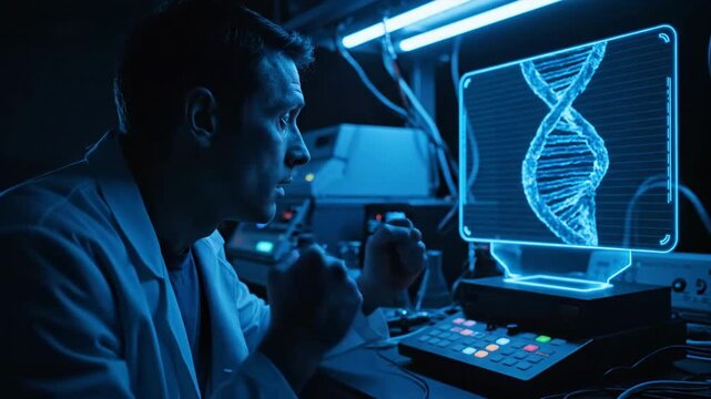 Scientist working on DNA sequence data in a laboratory setting