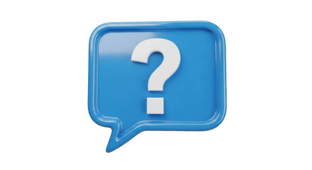 Isolated blue speech bubble with white question mark asking a question about answers