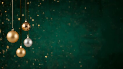 Christmas ornaments hanging on green background holiday season decoration image