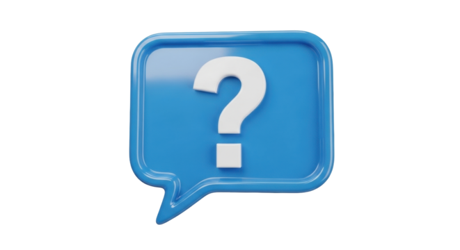 Isolated blue speech bubble with white question mark asking a question about answers
