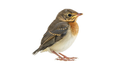 Isolated Juvenile American Robin Perched and Waiting, a Young Bird with Mottled Plumage