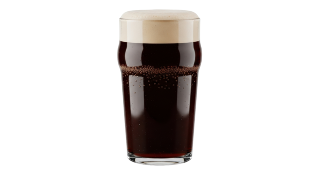 Isolated beer, stout drink, black ale. Alcoholic brewery beverage in pint glass mug