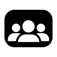 Bold glyph icon of a group of people, filled community organization symbol.