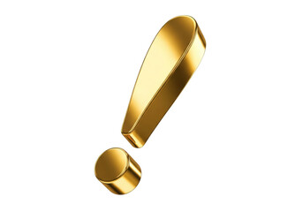 Isolated 3D rendering of a bold gold exclamation point conveys urgent importance, alert
