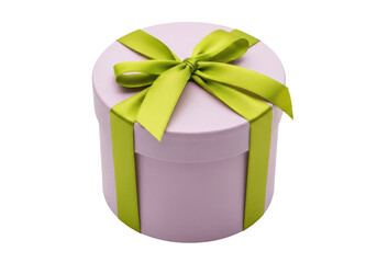 Isolated round gift box with green satin ribbon, perfect for birthday celebrations