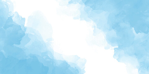 Obraz premium Abstract pattern with sky blue watercolor clouds on white background, used as a background in the wedding illustration banner, wallpaper and other tasks.