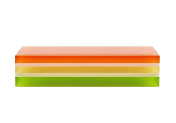 Isolated stack of thick translucent rectangular colored sheets for visual presentation