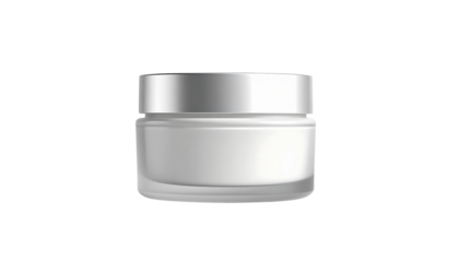 Blank white cosmetic cream jar with a silver lid, isolated mockup for beauty product packaging design. Transparent background png file