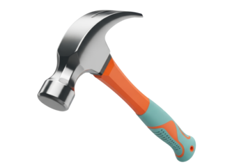 Isolated claw hammer tool with a colorful ergonomic handle for construction, repair and DIY