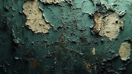 Decaying Teal Peeling Paint Texture with Earthy Undertones and Rough Surface.