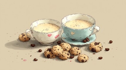 Delightful Coffee Cups and Chocolate Chip Cookies Arrangement.
