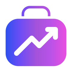 Gradient color icon of a suitcase with growth arrow, business success pastel blend.