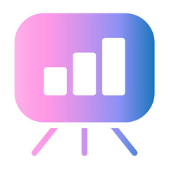 Gradient color icon of a presentation board with bar chart, pastel business blend.