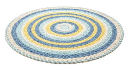 Isolated braided rug with colorful pattern, circular shape, for interior design decoration
