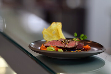 a Plate with fine dining food 