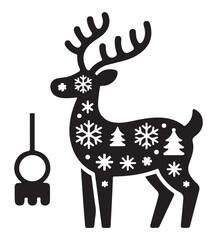 Silhouette of a reindeer with snowflakes and Christmas trees a festive vector illustration for holiday decorations and seasonal designs isolated on white
