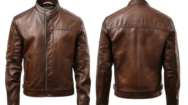 Video A brown leather jacket on a white background