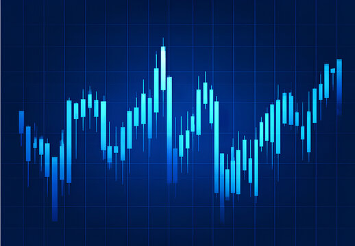 Abstract stock market candle chart on blue background showing financial investment trends in business and economy growth concept