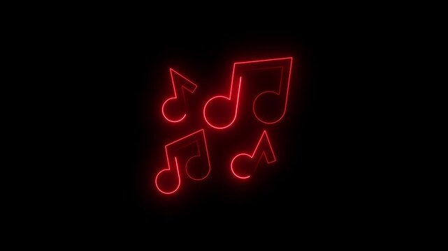 Red Neon Music Notes on Black Background musical symbol