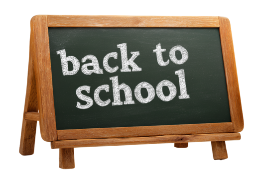 Back to school blackboard with wooden frame studio shot against transparent backdrop for educational decoration