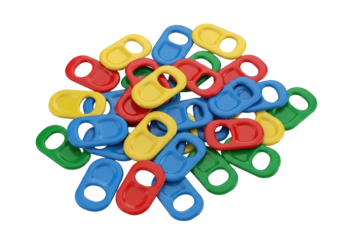 Isolated plastic multi-colored linking rings for developing fine motor skills, close-up view