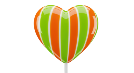 Isolated Heart-shaped Lollipop Candy with Stripes, Sweet Food, Celebration and Love Idea