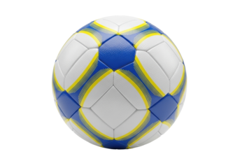 Isolated soccer ball with blue, yellow, and white pattern for football game play sports