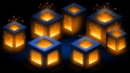Glowing Cubes in the Dark A Mesmerizing Digital Art Display.