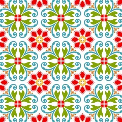 African ethnic tribal-inspired floral pattern designed in rich red and green tones. The artwork ethnic bold graphic elements with realistic color detailing, ethnic a visually dynamic and unique appe