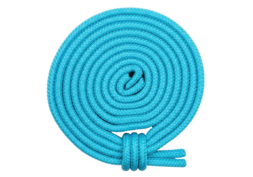 Isolated coiled turquoise rope, cable or shoelace forming tight circle, clean look, simple aesthetic