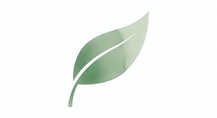 Watercolor Washed Green Leaf Illustrative Graphic Element with White Background