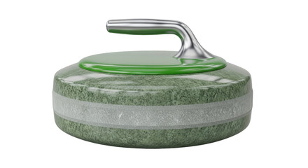 Isolated curling rock with handle, competition equipment for ice sports, team game indoors