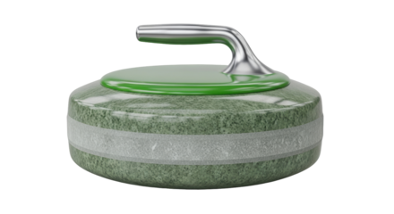 Isolated curling rock with handle, competition equipment for ice sports, team game indoors