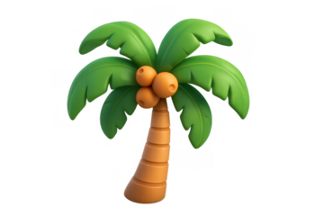 Palm tree cartoon 3d icon visualizing tropical summer vacation, island travel, and beach holidays with coconuts
