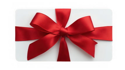 Gift card with a red ribbon isolated on transparent background