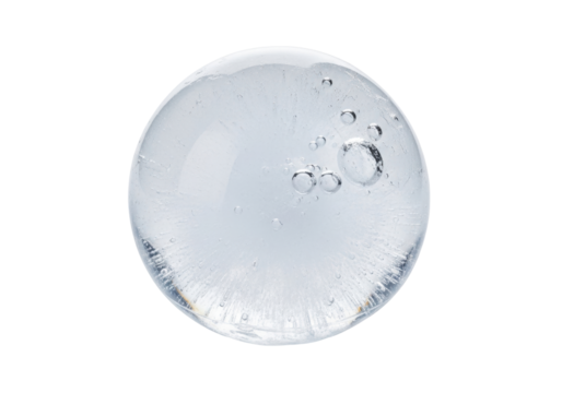 Isolated clear ice sphere with bubbles for frozen cocktail, beverage, and product photography