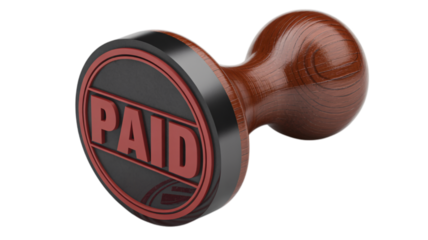 Wooden handle rubber stamp with the word paid isolated on transparent background