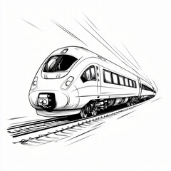 High-speed train racing through tracks urban landscape illustration dynamic motion side view modern transportation concept