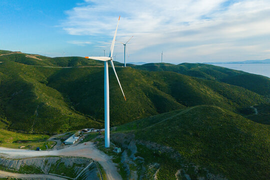 Energy transition with wind power farm, environmental protection innovation ecosystem electricity generator wind turbines with carbon neutral