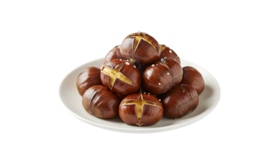 Chinese cuisine, shelled roasted chestnuts on a white backdrop

